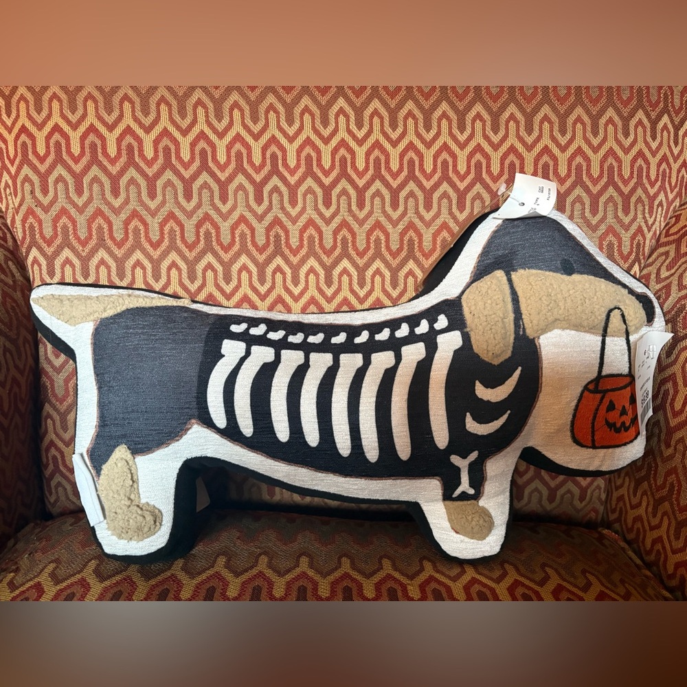 Skeleton Dachshund Shaped Pillow